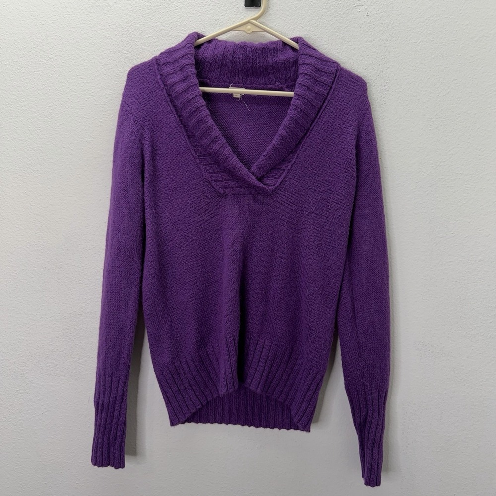 J Crew Sweater Womens M Purple Shawl Collar Wool Mohair Knit Long Sleeve Preppy